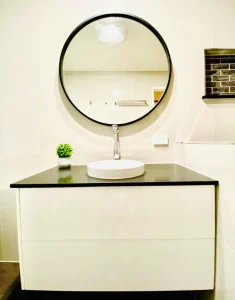 Bathroom Vanity with Circular Mirror